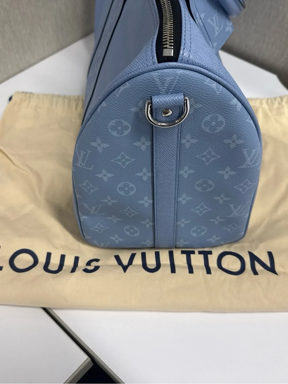 Louis Vuitton Keepall Bandouliere 50 Blue Taigarama Leather Bag Unisex